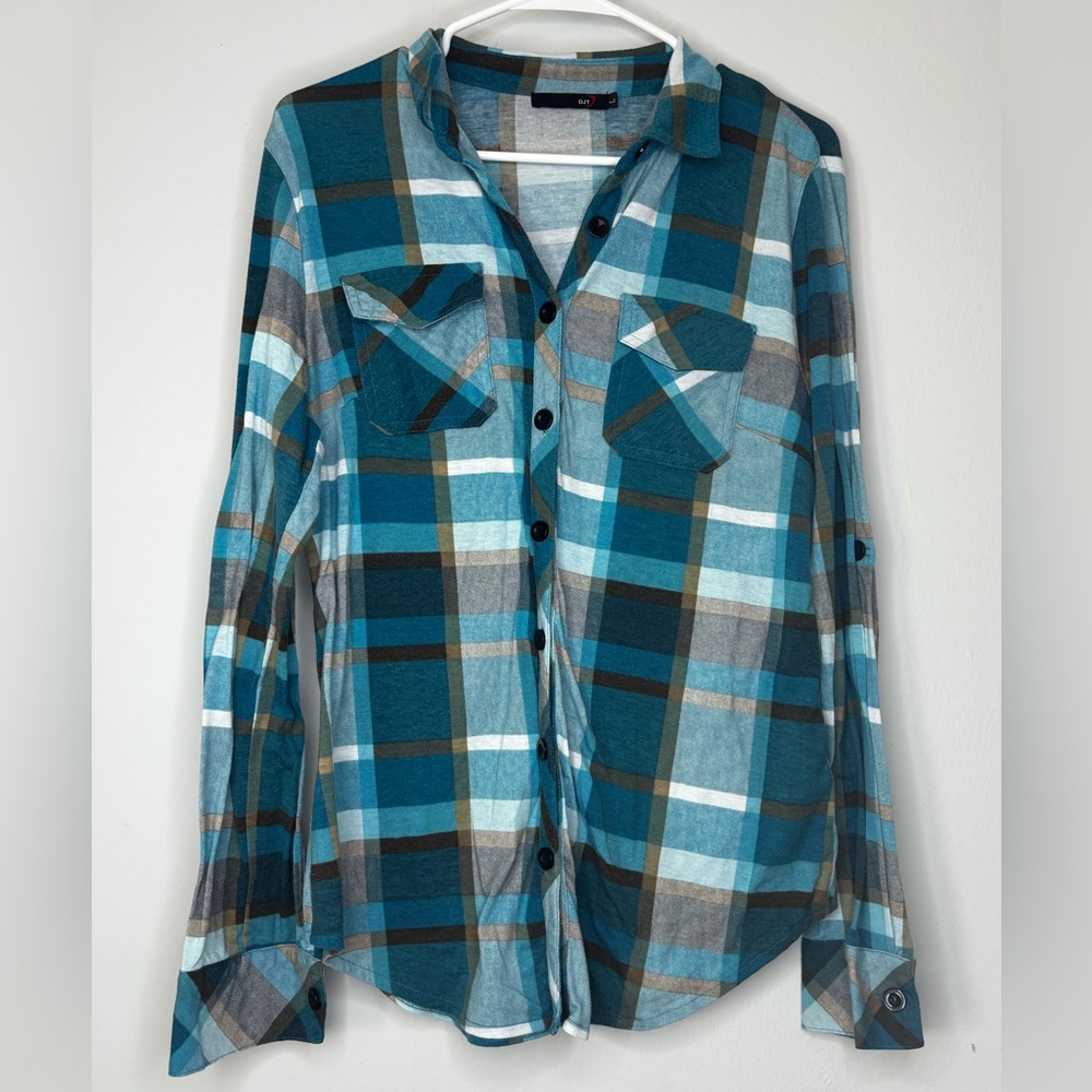 Men's Plaid Button-Up Shirt - Teal Blue